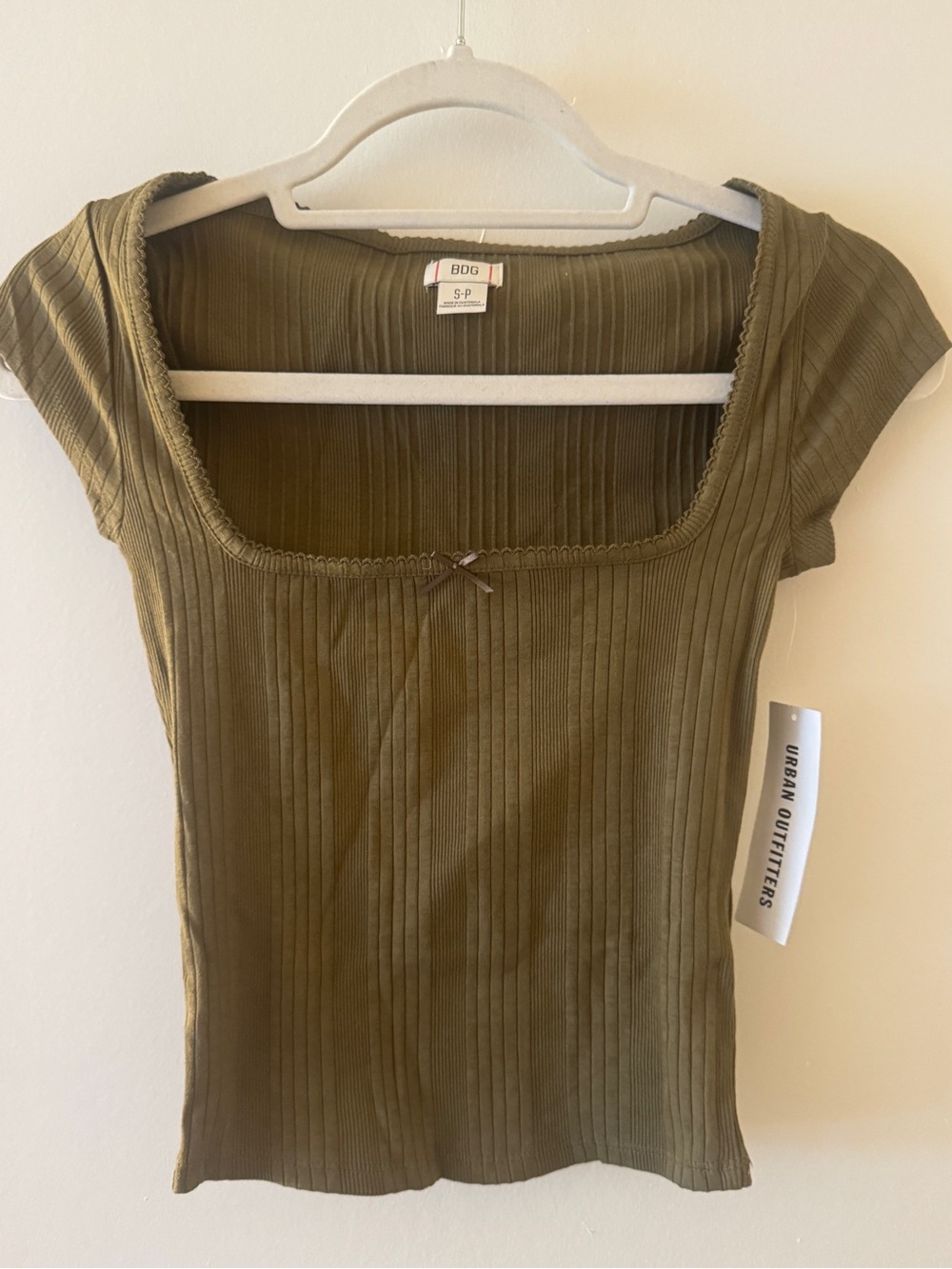 BDG Olive Ribbed Square Neck Short Sleeve Top/tank